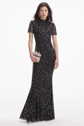 Square Rhinestone Mesh Midi Dress